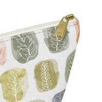 Watercolor Leaf Stamp Accessory Pouch w T-bottom in Green